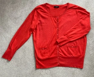 Hobbs Orange 55% Silk Round Neck 3/4 Sleeve Scalloped Edge Cardigan Size S. - Picture 1 of 7