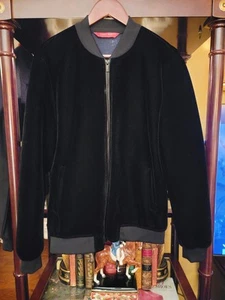 MENS ZARA BLACK VELVET ZIPPERED BOMBER JACKET, LARGE 4R - Picture 1 of 7