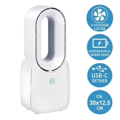 Tischventilator Ventilator leise USB Akku tragbar Tischlüfter klein Büro Weiß - Bild 1 von 4