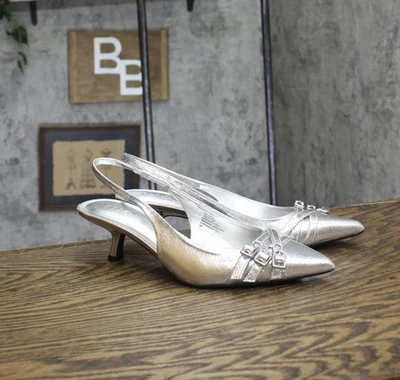 INC International Concepts Womens Capeka Slingback Pumps Silver Crinkle Gray 9M - Image 1 of 4