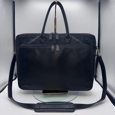 Levenger Black Leather Business Tote Briefcase Bag EUC Executive Laptop Bag - Image 1 of 4