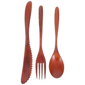 Juego de vajilla de madera de 3 piezas cocina de viaje cuchara reutilizable tenedor de cubiertos - Imagen 1 de 12