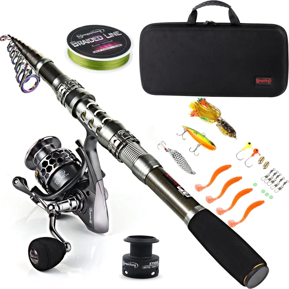 Fishing Rod Reel Combo with Telescopic Fishing Pole Spinning Reel Carrier Bag fo - Image 1 of 4
