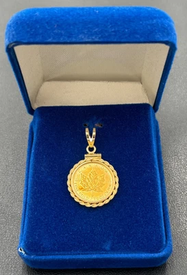1990 Канада кленовый лист 1/10 унций $5.9999 чистого золота в 14k золото подвеска 5 мм тюк - Изображение 1 из 4