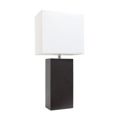 LT1025 BWN Modern Leather Table Lamp with White Fabric Shade Espresso Brown Pack - Image 1 of 4