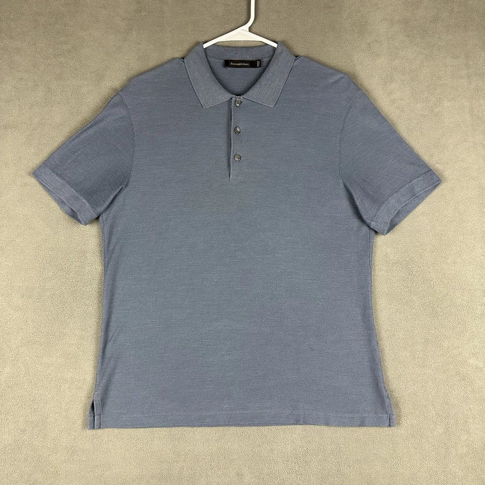 Ermenegildo Zegna Shirt Mens Small Blue Pique Short Sleeve Polo Cotton Designer - Image 1 of 4