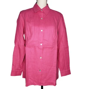 Bloomingdale's Shirt NWT Medium Pink Linen Tunic Pintuck Bodice L/S Button Up - Picture 1 of 6