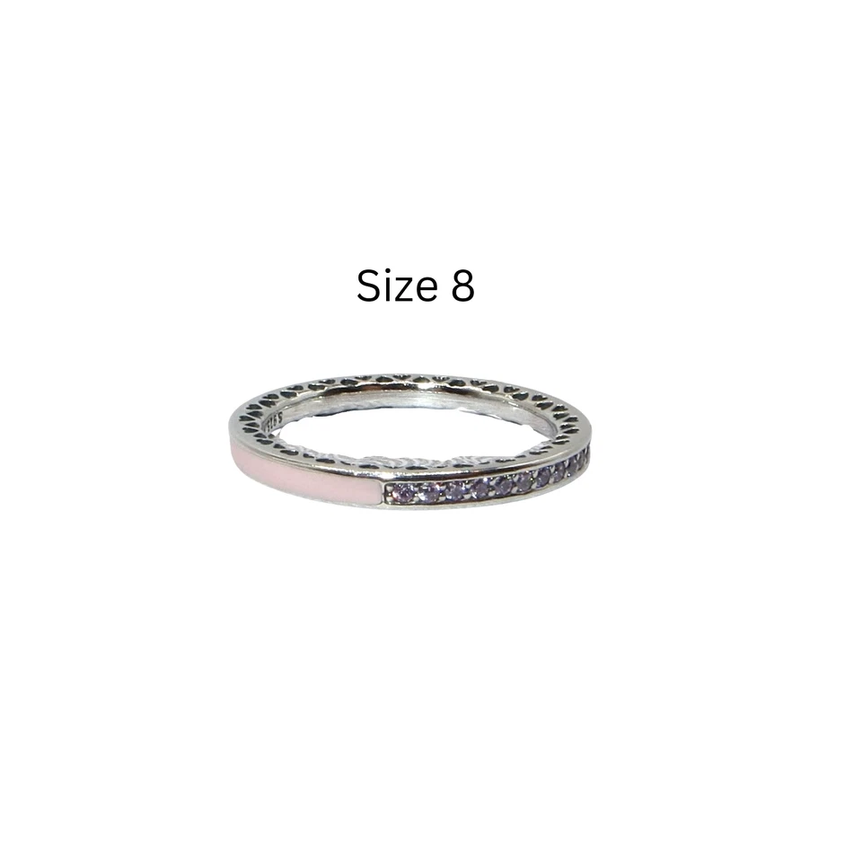 Pandora Corazones de Pandora Talla 8 SS .925 Esmalte Circonita cúbica Anillo Apilable 191011PCZ Foto 1 de 4