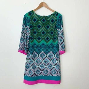 Eliza J geometric print dress size 6 knee length bell 3/4 sleeve lined zip back - Picture 1 of 7