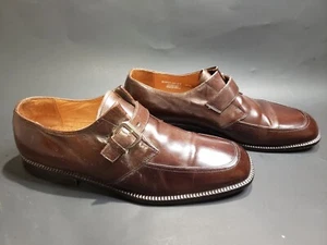 Brass Buckle Men’s Brown Leather Cap Toe Single Strap Shoes Sz 10.5 93651-02-SY - Picture 1 of 13