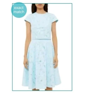 Ted Baker Floral Jacquard Crop Top & Floral Burnout Circle Skirt 2x Pieces Blue - Picture 1 of 15