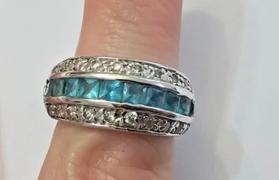 Anillo de cóctel plateado azul y transparente circonita cúbica circonita circonita cúbica talla 6 Foto 1 de 4