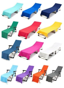 Beach Chair Cover Microfiber Holiday Sunbed Lounge Towel Cover w/Storage Pockets - Picture 1 of 30