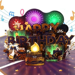 Geburtstagskarte, Musik & Feuerwerk & Ausblasbare Kerze Geburtstagskarten, 3D Po - Bild 1 von 12