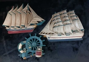 Vintage Clipper Ships Sailboats Wheel Nautical Wall Decor Burwood USA Set of 3 - Picture 1 of 8