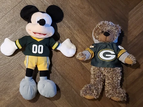 (2) Disney 16" Mickey Mouse Green Bay Packers Plush (No Stains/Rips or Holes) Cover