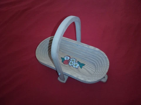 Hand Crafted/Painted Folding Collapsible Wooden Basket/Trivet Cover