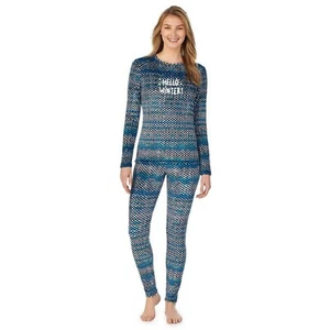 Cuddl Duds Womens Blue Velour Winter Loungewear Pajama 2 Pc Sets Sz S New - Picture 1 of 9