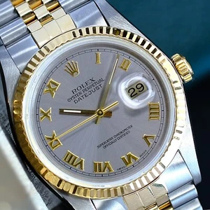 Rolex Mens Datejust 18Kyg & SS Gray Roman Dial 18KY Fluted Jubilee 36mm - Picture 1 of 18
