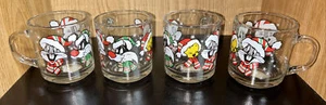 Anchor Hocking Vintage 1994 Warner Bros Looney Tunes Christmas Glass Mug Lot(4) - Picture 1 of 11