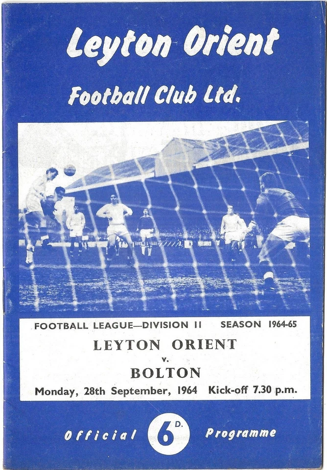 Football Programme LEYTON ORIENT v BOLTON WANDERERS Sept 1964 - Image 1 of 1