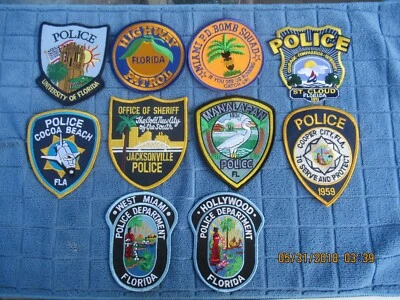 10 florida police patchs for display only west miami/cocca beach/miami/hollywood Foto 1 de 4