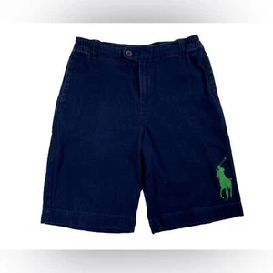 Polo by Ralph Lauren Boy’s Navy Cotton Shorts Green Large Embroidered Logo SZ 18 - Picture 1 of 7