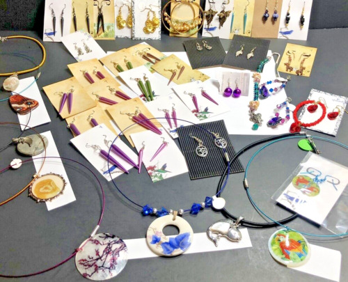 Mixed Estate lot Of Jewelry Vendor  Costume Earrings, necklaces, bracelet, badge
