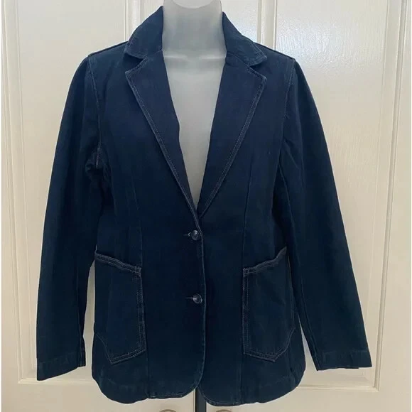 NUEVO Blazer vaquero wTag-Gloria Vanderbilt x Christian Siriano tinta oscura mancha 6 Foto 1 de 3