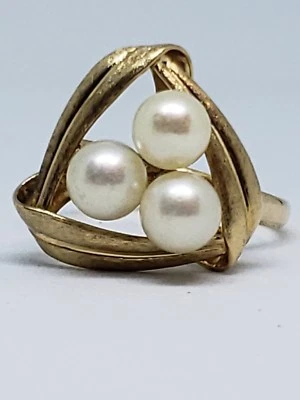 18k Yellow Gold Vintage Pearl Ring Size 8.5 5 Grams - Image 1 of 4