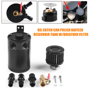 Car Breather Oil Catch Can w/Filter Reservoir Tank Aluminum Alloy Universal Kit