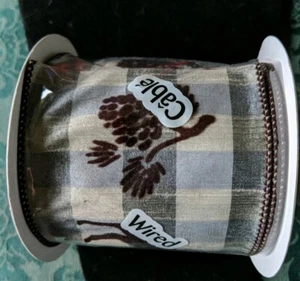 NEW Approx 10 Yds Wired Lion Ribbon Co. Christmas Deer Plaid 4" Pine Ribbon - Picture 1 of 5