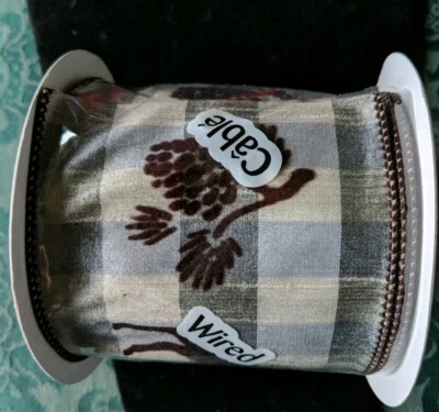 NEW Approx 10 Yds Wired Lion Ribbon Co. Christmas Deer Plaid 4" Pine Ribbon - Image 1 of 4