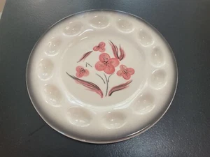 Vintage Brock of California Deviled Egg Plate Pink White Grey - Picture 1 of 4