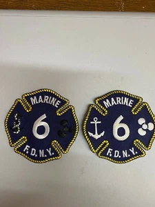 NYFD Vintage RARE Marine 6 Pair Embroidered Patches - Picture 1 of 1
