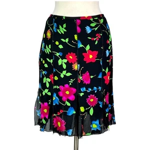 Carlisle Womens Skirt Silk Black Pink Green Floral Print A Line size 8 - Picture 1 of 8