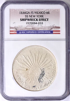 SS New York 1836-GA FS Mexico 8 Reales Silver “Sand Dollar Patina” NGC Shipwreck - Image 1 of 2