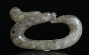 3''China Hongshan Culture Old Jade Yu Pig Loong Fetus Dragon Hook Amulet Pendant - Picture 1 of 7