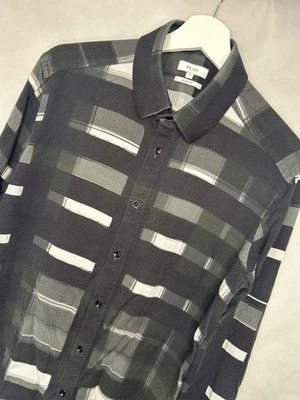 Reiss Shirt Mens Large Black White Slim Fit Check  Designer Smart Casual - Image 1 of 4