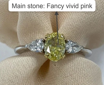 Customize: 1.34Ct Oval Lab Grown Fancy Vivid Pink Diamond Women's Ring 14k Gold - Image 1 of 4