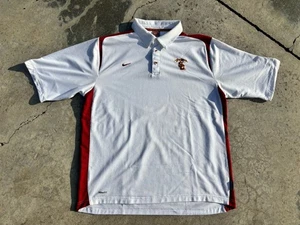 USC Trojans Team Dri Fit Polo Nike Shirt Kurzarm weiß bestickt Größe L - Bild 1 von 6