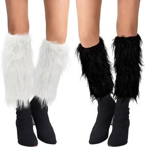 2PCS Faux Fur Leg Warmers Fluffy Fuzzy Furry White Black Costume Fancy Dress Y2K - Picture 1 of 7