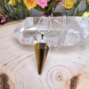 Small Natural Tigers Eye Pendulum Necklace / Tiger Eye Pendulum Pendant Necklace - Picture 1 of 10