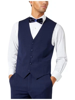 Tommy Hilfiger Mens Modern fit Button-Up Suit Vest XXL Blue Solid - Image 1 of 4