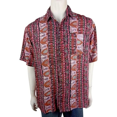 MENS FASHION CLUB vintage mens size XL shirt pinks browns 80s abstract  grandpa - Image 1 of 4