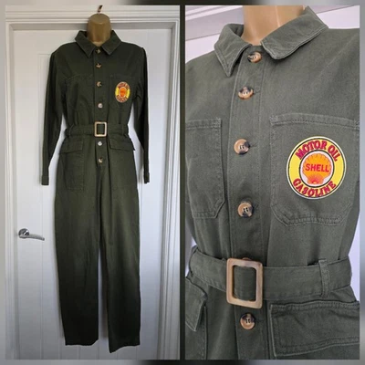 Macacão de garagem estilo vintage Motorsport verde cáqui tamanho UK 10 GOODWOOD  - Imagem 1 de 4