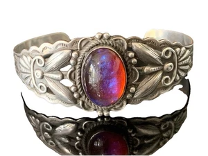 Fred Harvey Ära Indianer Drachenatem Opal Sterlingsilber Armband - Bild 1 von 11