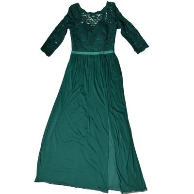 David’s Bridal Lace Bridesmaid Dress Sz 4 Green Long Mesh Slit 3/4 Sleeve - Image 1 of 4
