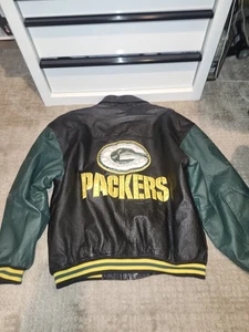 Green Bay Packers Leather Bomber Jacket Game Day NFL Size Medium - Picture 1 of 9