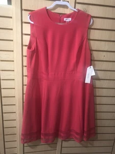 NWT Ladies Calvin Klein Coral Sleeveless Fit & Flare Dress Size 18W - Picture 1 of 12